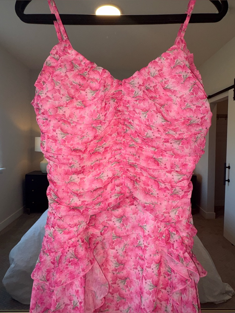 Fashion Nova Hot Pink Floral Ruffle Mini Dress